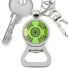 Green Grid Cute Flower Mandala Bottle Opener Key Chain by Magicworlddreamarts1