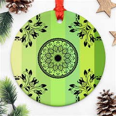 Green Grid Cute Flower Mandala Ornament (round) by Magicworlddreamarts1