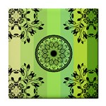 Green Grid Cute Flower Mandala Tile Coaster Front