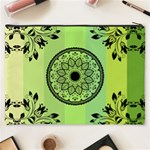 Green Grid Cute Flower Mandala Cosmetic Bag (XXXL) Back