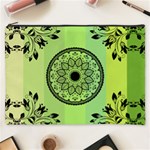 Green Grid Cute Flower Mandala Cosmetic Bag (XXXL) Front