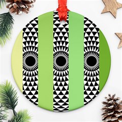  Green Check Pattern, Vertical Mandala Ornament (round) by Magicworlddreamarts1