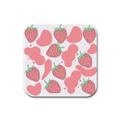 Strawberry Cow Pet Rubber Square Coaster (4 Pack)  by Magicworlddreamarts1