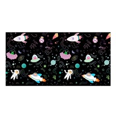 Funny Astronauts, Rockets And Rainbow Space Satin Shawl by SychEva