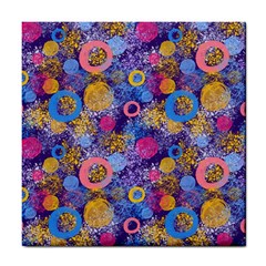 Multicolored Splashes And Watercolor Circles On A Dark Background Tile Coaster by SychEva