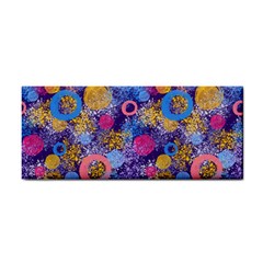 Multicolored Splashes And Watercolor Circles On A Dark Background Hand Towel by SychEva