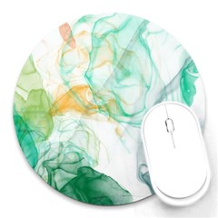 Green And Orange Alcohol Ink Round Mousepads by Dazzleway