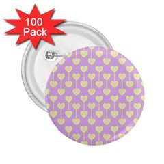 Yellow Hearts On A Light Purple Background 2 25  Buttons (100 Pack)  by SychEva