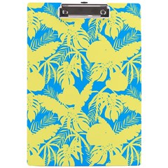 Yellow And Blue Leafs Silhouette At Sky Blue A4 Clipboard by Casemiro