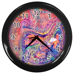 Painted Feathers Wall Clock (black) by kaleidomarblingart