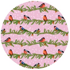 Bullfinches Sit On Branches On A Pink Background Wooden Bottle Opener (round) by SychEva