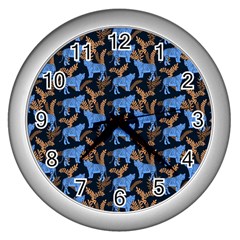 Blue Tigers Wall Clock (silver) by SychEva