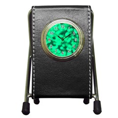 Light Reflections Abstract No10 Green Pen Holder Desk Clock by DimitriosArt