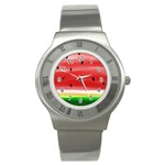 Painted watermelon pattern, fruit themed apparel Stainless Steel Watch Front