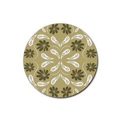 Folk Flowers Print Floral Pattern Ethnic Art Rubber Round Coaster (4 Pack) by Eskimos