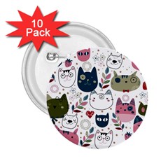 Pattern With Cute Cat Heads 2 25  Buttons (10 Pack)  by Jancukart