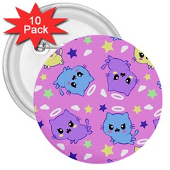 Seamless Pattern With Cute Kawaii Kittens 3  Buttons (10 Pack)  by Jancukart