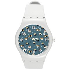 Sushi Pattern Round Plastic Sport Watch (m) by Jancukart