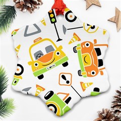 Seamless-pattern-vector-illustration-vehicles-cartoon Ornament (snowflake) by Jancukart