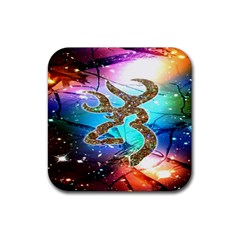 Browning Deer Glitter Galaxy Rubber Coaster (square) by artworkshop