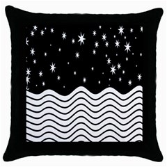 Black And White Waves And Stars Abstract Backdrop Clipart Throw Pillow Case (black) by Amaryn4rt