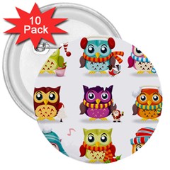 Cartoon-cute-owl-vector 3  Buttons (10 Pack)  by Jancukart