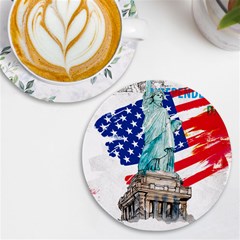 Statue Of Liberty Independence Day Poster Art Uv Print Round Tile Coaster by Jancukart