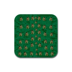 Water Lilies In The Soft Clear Warm Tropical Sea Rubber Square Coaster (4 Pack) by pepitasart