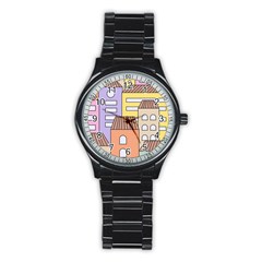 Houses City Architecture Building Stainless Steel Round Watch by Sapixe