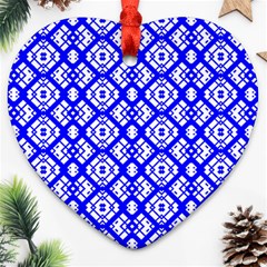 Portuguese Tiles Vibes Plaids Heart Ornament (two Sides) by ConteMonfrey