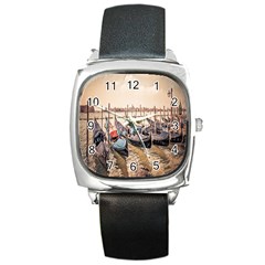 Black Several Boats - Colorful Italy  Square Metal Watch by ConteMonfrey