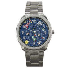 Illustration Cat Space Astronaut Rocket Maze Sport Metal Watch by Ravend