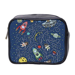 Illustration Cat Space Astronaut Rocket Maze Mini Toiletries Bag (two Sides) by Ravend