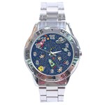 Illustration Cat Space Astronaut Rocket Maze Stainless Steel Analogue Watch Front