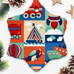 Toy Transport Cartoon Seamless-pattern-with-airplane-aerostat-sail Yacht Vector Illustration Snowflake Ornament (Two Sides) Front