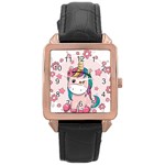 Cartoon Unicorn Fantasy Rose Gold Leather Watch  Front