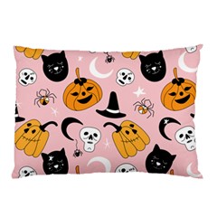 Pumpkin Cat Pattern Skull Pillow Case by Wegoenart