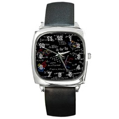 Black Background Text Overlay  Mathematics Formula Square Metal Watch by danenraven