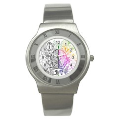 Anatomy Brain Head Medical Psychedelic  Skull Stainless Steel Watch by danenraven