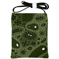 Green Bacteria Digital Wallpaper Eyes Look Biology Pattern Shoulder Sling Bag by danenraven