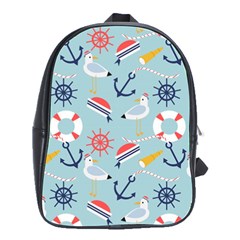 Nautical-marine-symbols-seamless-pattern School Bag (large) by Jancukart