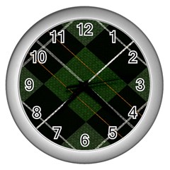 Modern Green Plaid Wall Clock (silver) by ConteMonfrey