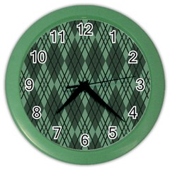 Dark Green Multi Colors Plaid  Color Wall Clock by ConteMonfrey