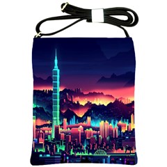 Cityscape Building Painting 3d City Illustration Shoulder Sling Bag by danenraven