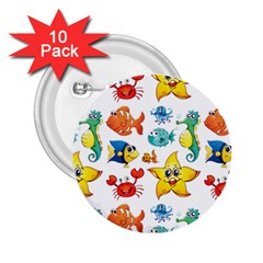 Fish Ocean Water Sea Life Seamless Background 2 25  Buttons (10 Pack)  by Jancukart