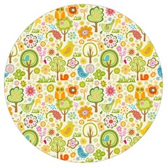 Nature Doodle Art Trees Birds Owl Children Pattern Multi Colored Round Trivet by danenraven