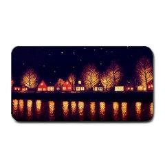 Night Houses River Bokeh Leaves Fall Autumn Medium Bar Mat by danenraven