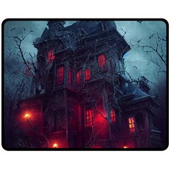 Haunted House Halloween Cemetery Moonlight Double Sided Fleece Blanket (medium) by Pakemis