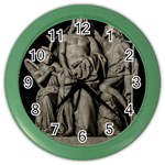 Catholic Motif Sculpture Over Black Color Wall Clock Front