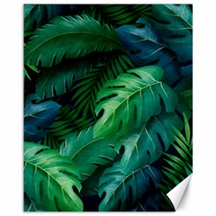 Tropical Green Leaves Background Canvas 11  X 14  by Pakemis